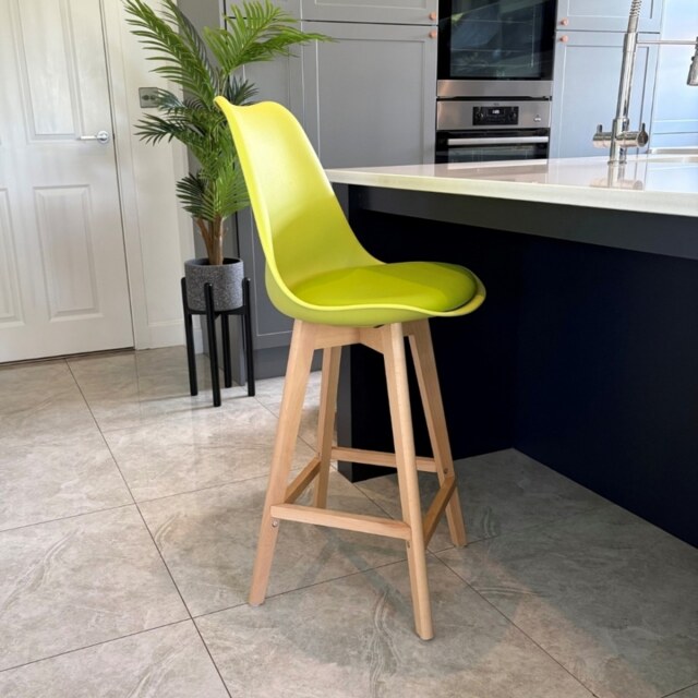 "Fusion Living Soho Green Plastic Bar Stool with Light Wood Legs "
