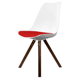 "Fusion Living Soho White and Red Dining Chair with Square Pyramid Dark Wood Legs "