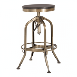 "Fusion Living Industrial Black Ash Wood and Gold Brass Metal Adjustable Barstool "