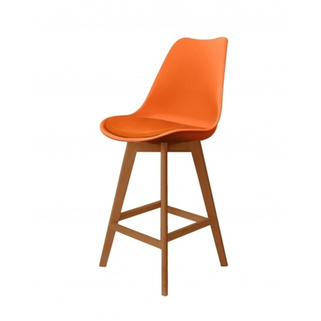 "Fusion Living Soho Orange Plastic Bar Stool with Medium Wood Legs "
