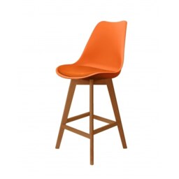 "Fusion Living Soho Orange Plastic Bar Stool with Medium Wood Legs "