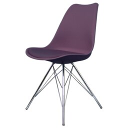 "Fusion Living Soho Aubergine Purple Plastic Dining Chair with Chrome Metal Legs "