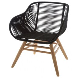 "Fusion Living Black Natural Rope Armchair With Light Wood Legs "