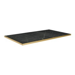 Fusion Living Omega Black Marble Laminate 120 x 70cm square table top with Boston sleek Small Rectangle Black and Gold Mid Height base Table Top Size: