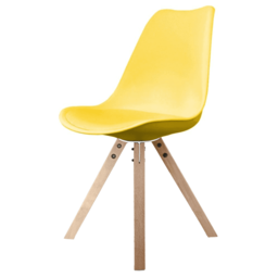 "Fusion Living Soho Yellow Plastic Dining Chair with Square Pyramid Light Wood Legs "