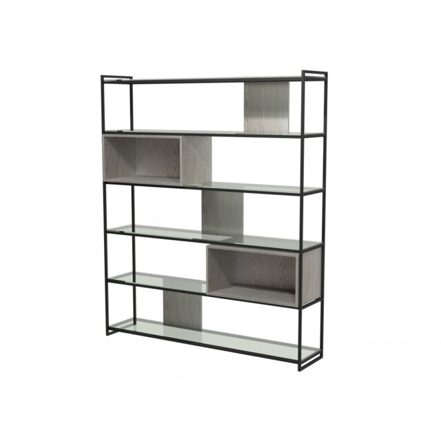 Gillmore Luxe - High Bookcase In Weathered Oak With Matt Black Frame Metal Frame Finish: Matt Black, Unit Colour: Weathered Oak