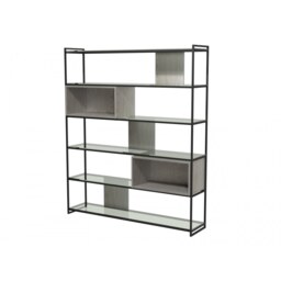 Gillmore Luxe - High Bookcase In Weathered Oak With Matt Black Frame Metal Frame Finish: Matt Black, Unit Colour: Weathered Oak