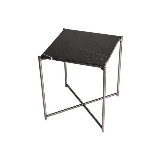 "Gillmore Black Marble Square Side Table with Gun Metal Cross Base "