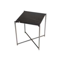 "Gillmore Black Marble Square Side Table with Gun Metal Cross Base "