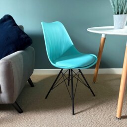 "Fusion Living Soho Aqua Blue Plastic Dining Chair with Black Metal Legs "