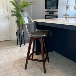 "Fusion Living Soho Clear and Black Plastic Bar Stool with Dark Wood Legs "