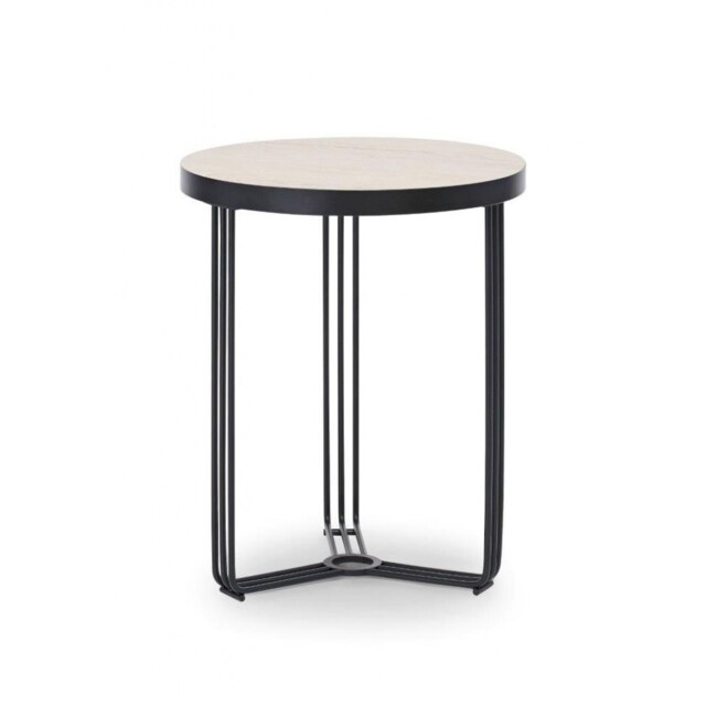 Gillmore Deco - Small Circular Side Table With Pale Wood Top and Black Powder Frame Table Top Finish: Pale Wood, Frame Colour: Black Powder