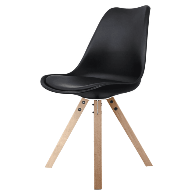 "Fusion Living Soho Black Dining Chair with Square Pyramid Light Wood Legs "