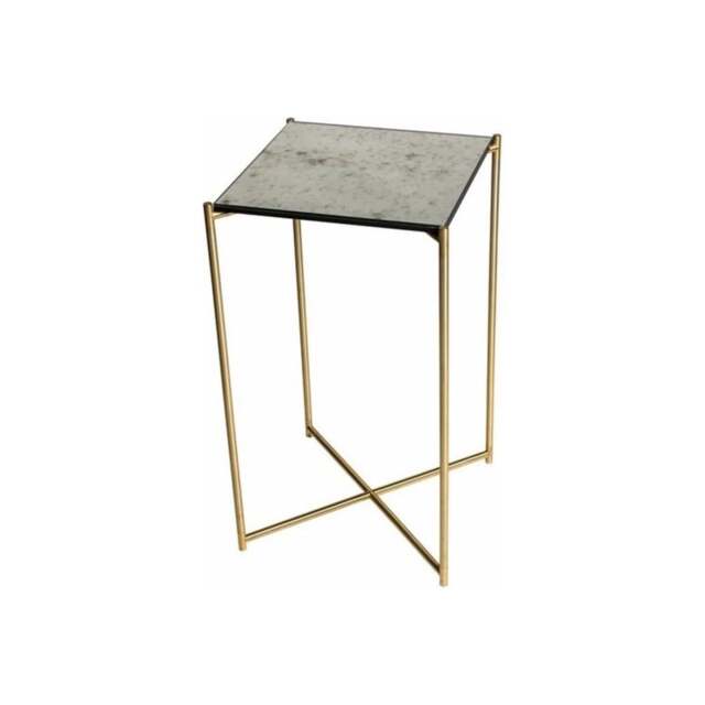 "Gillmore Antiqued Glass Square Lamp Table with Brass Cross Base "