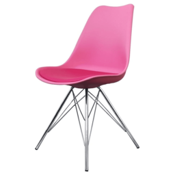 "Fusion Living Soho Bright Pink Plastic Dining Chair with Chrome Metal Legs "