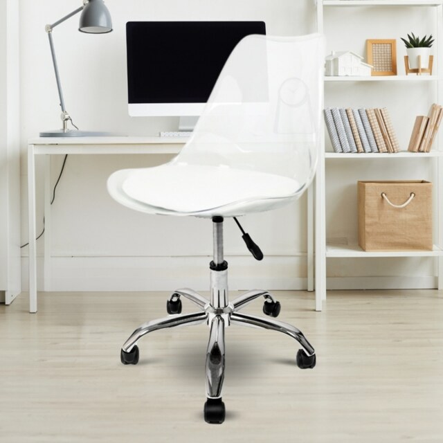 "Fusion Living Soho Clear and White Plastic Desk Chair with Swivel Base "