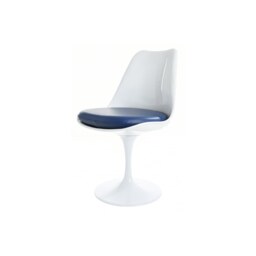Fusion Living Chelsea Set - White Large Circular Table with Six Chairs - Navy PU Chair Colour: Navy PU