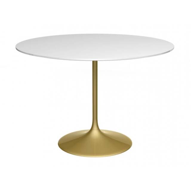 "Gillmore Pedestal Large Dining Table White Gloss and Brass "