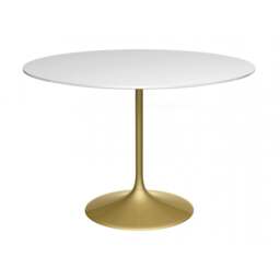 "Gillmore Pedestal Large Dining Table White Gloss and Brass "