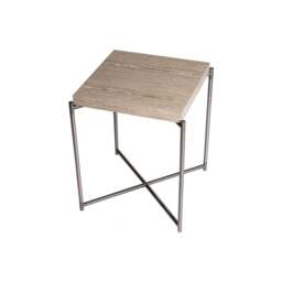 "Gillmore Weathered Oak Square Side Table with Gun Metal Cross Base "