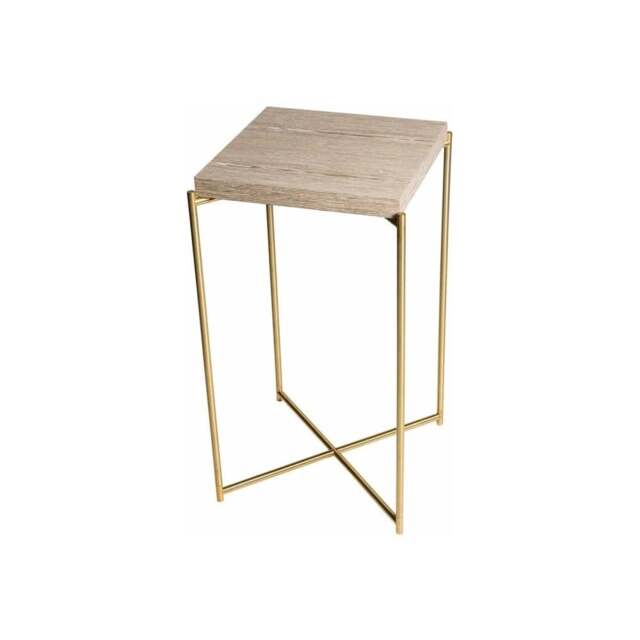 "Gillmore Weathered Oak Square Lamp Table with Brass Cross Base "