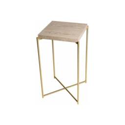 "Gillmore Weathered Oak Square Lamp Table with Brass Cross Base "