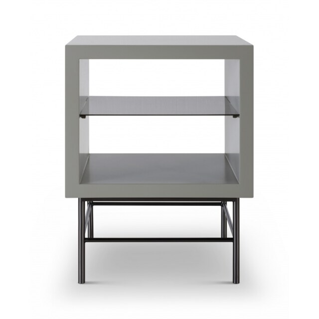 Gillmore Sleek - Contemporary Side Table In Grey With Black Chrome Frame And Accents Frame/Handle Colour: Black Chrome, Unit Colour: Grey