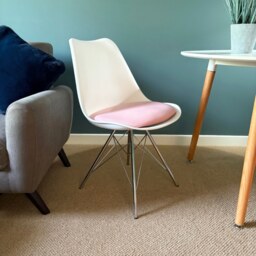 "Fusion Living Soho White and Blush Pink Dining Chair with Chrome Metal Legs "