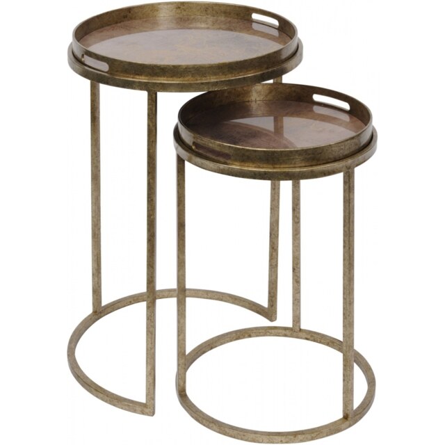 "Libra Furniture Antique Gold Atlas Print Nest of Side Tables "