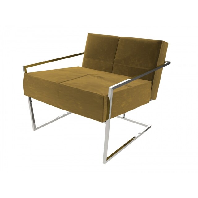 Gillmore Luxe - Upholstered Mustard Yellow Velvet Armchair With Polished Chrome Frame Frame Colour: Polished Chrome, Seat Colour: Mustard Yellow