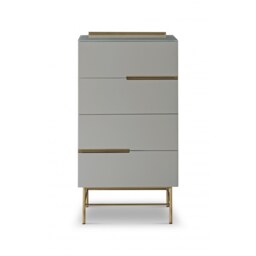 Gillmore Sleek - Contemporary Four Drawer Narrow Chest In Grey With Brass Frame And Accents Frame/Handle Colour: Brass, Unit Colour: Grey