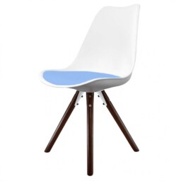 "Fusion Living Soho White and Blue Dining Chair with Pyramid Dark Wood Legs "