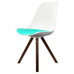 "Fusion Living Soho White and Aqua Blue Dining Chair with Square Pyramid Dark Wood Legs "