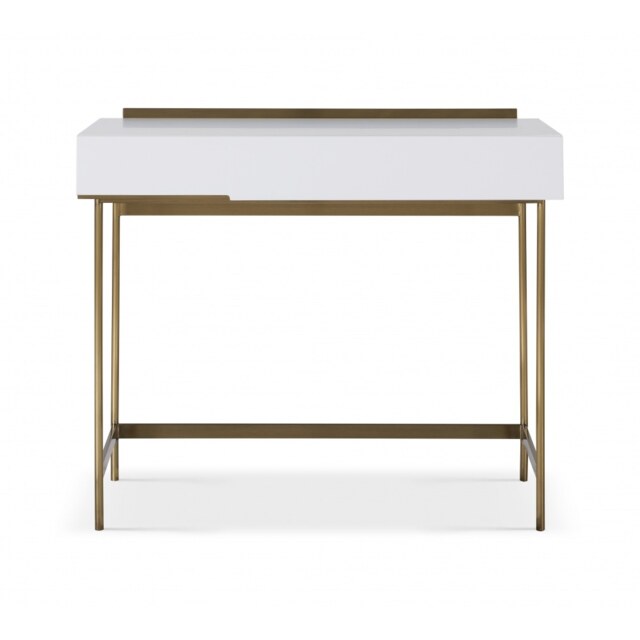 Gillmore Sleek - Contemporary Dressing Table In White With Brass Frame And Accents Frame/Handle Colour: Brass, Unit Colour: White