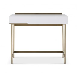 Gillmore Sleek - Contemporary Dressing Table In White With Brass Frame And Accents Frame/Handle Colour: Brass, Unit Colour: White