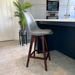 "Fusion Living Soho Dark Grey Plastic Bar Stool with Dark Wood Legs "