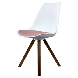 "Fusion Living Soho White and Blush Pink Dining Chair with Square Pyramid Dark Wood Legs "