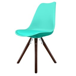 "Fusion Living Soho Aqua Blue Plastic Dining Chair with Darkwood Pyramid Legs "