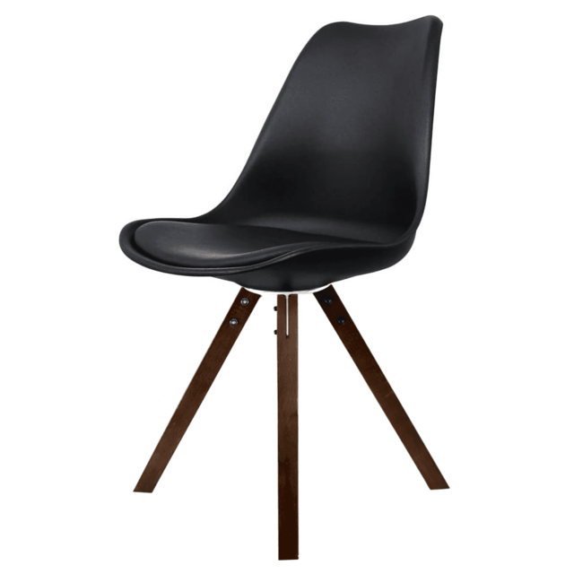 "Fusion Living Soho Black Plastic Dining Chair with Square Pyramid Dark Wood Legs "