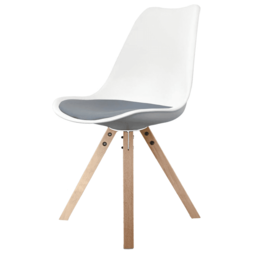 "Fusion Living Soho White and Dark Grey Dining Chair with Square Pyramid Light Wood Legs "
