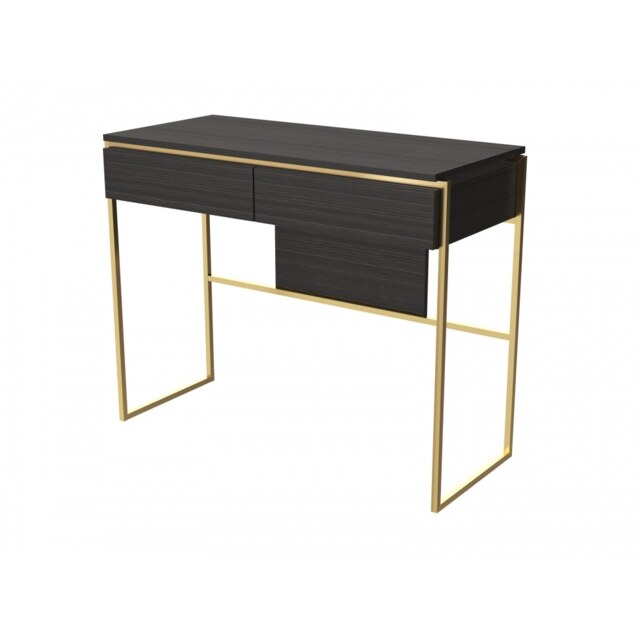 Gillmore Luxe - Dressing Table With Drawer In Black Stained Oak With Brushed Brass Frame Frame Colour: Brushed Brass, Unit Colour: Black Stained Oak