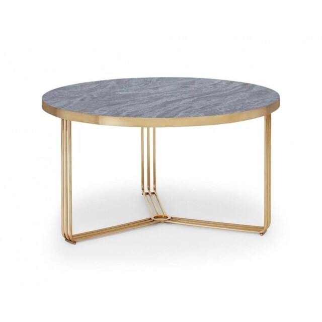 Gillmore Deco - Medium Circular Coffee Table With Dark Wood Top and Brass Frame Table Top Finish: Dark Wood, Frame Colour: Brass