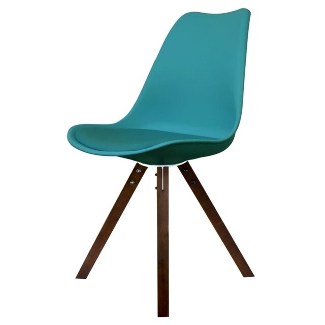 "Fusion Living Soho Teal Plastic Dining Chair with Square Pyramid Dark Wood Legs "