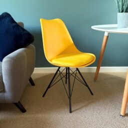 "Fusion Living Soho Yellow Plastic Dining Chair with Black Metal Legs "