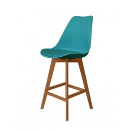 "Fusion Living Soho Teal Plastic Bar Stool with Medium Wood Legs "