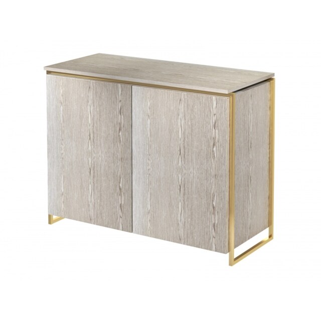 Gillmore Luxe - Two Door Sideboard In Weathered Oak With Brushed Brass Frame Frame Colour: Brushed Brass, Unit Colour: Weathered Oak