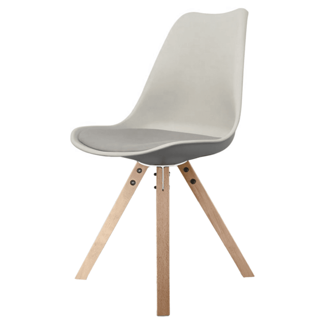 "Fusion Living Soho Light Grey Plastic Dining Chair with Square Pyramid Light Wood Legs "