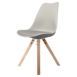 "Fusion Living Soho Light Grey Plastic Dining Chair with Square Pyramid Light Wood Legs "