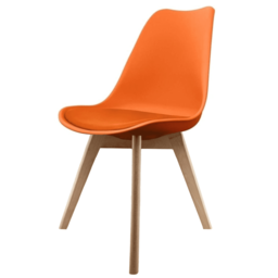 "Fusion Living Soho Orange Plastic Dining Chair with Squared Light Wood Legs - interlock "