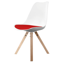 "Fusion Living Soho White and Red Dining Chair with Square Pyramid Light Wood Legs "